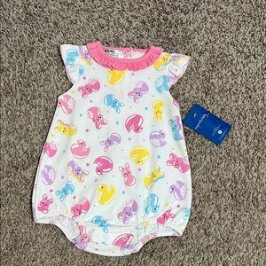 NWT Magnolia Baby Easter Peeps Print Colorful Ruffle Baby Girl Bubble Size 6M